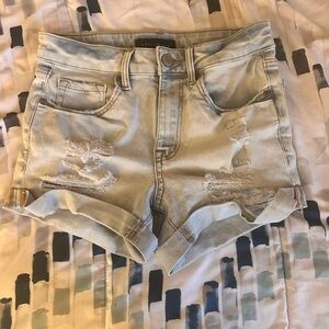 Aeropostale Light Blue Distressed Rolled Hem Jean Shorts